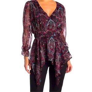 Walter Baker Purple Red Warron Printed Top Large